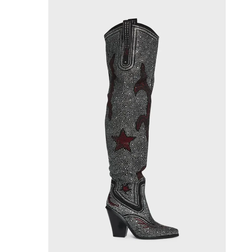 NWOT Azalea Wang Jolee Knee High Rhinestone Cowboy Boots - Picture 2 of 5